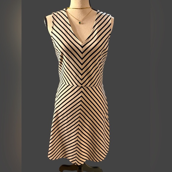 LOFT Dresses & Skirts - 🔥 LAST CHANCE COPY EUC LOFT Blk/Wht Women’s  Striped V Neck Sless Midi Dress 0